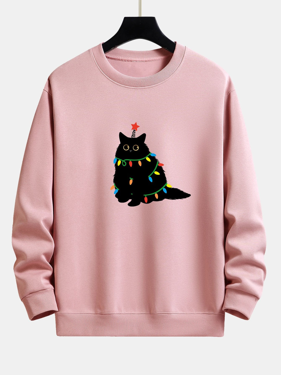 Kleurrijke Licht Zwarte Kat Print Relax Fit Sweatshirt