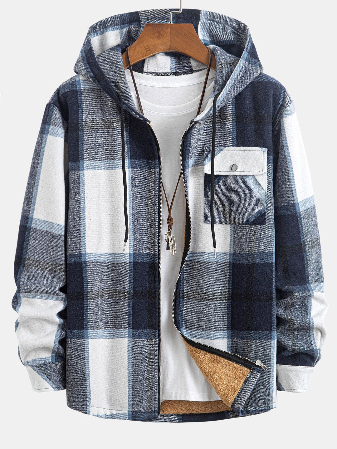 Teddy Gevoerde Flanellen Geruite Hoodie Shirt