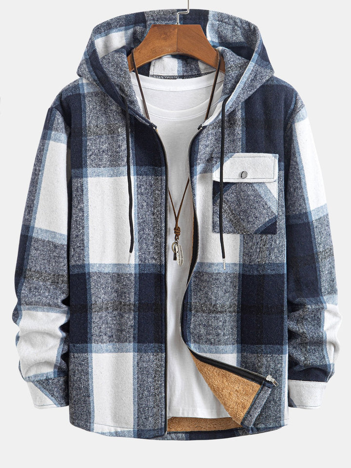 Teddy Gevoerde Flanellen Geruite Hoodie Shirt