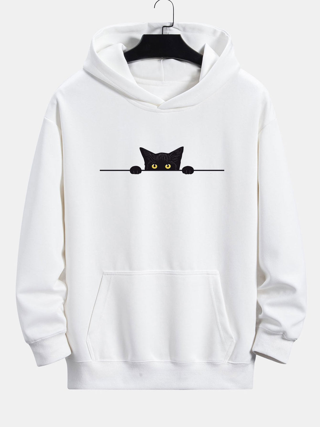 Zwarte Kat Print Relax Fit Hoodie