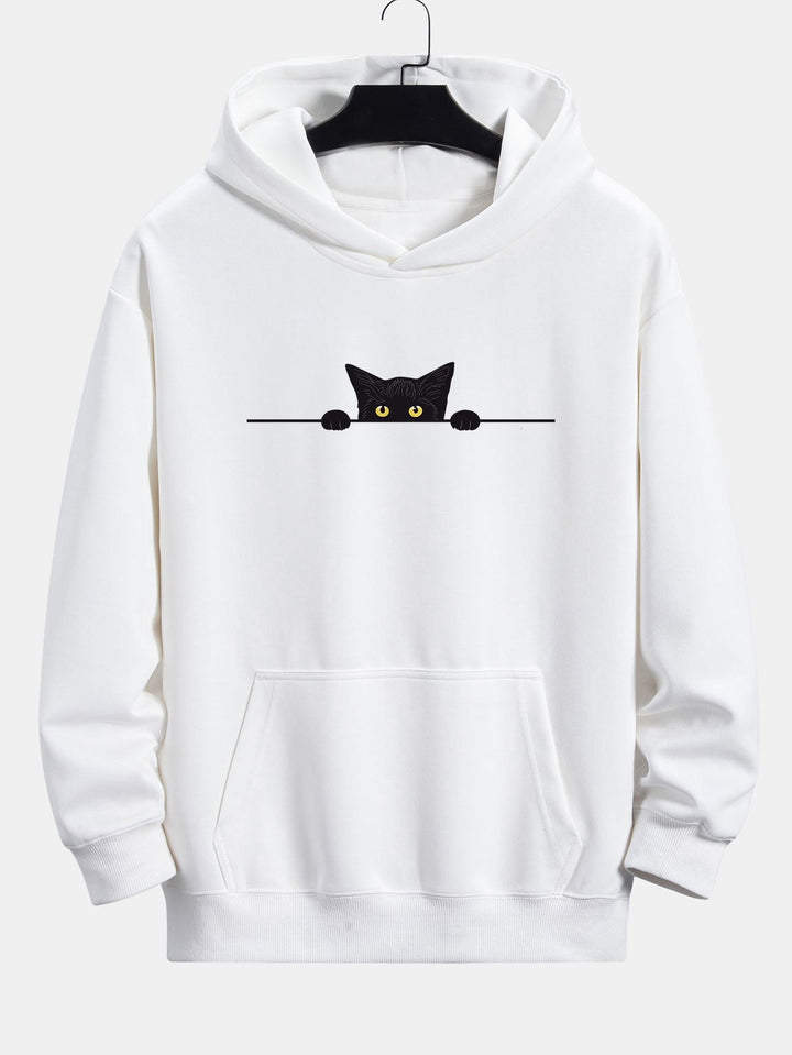 Zwarte Kat Print Relax Fit Hoodie
