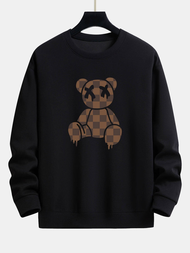 Checkerboard Dissolving Bear Print Relax Fit Sweatshirt & Straight Leg Corduroy Pants