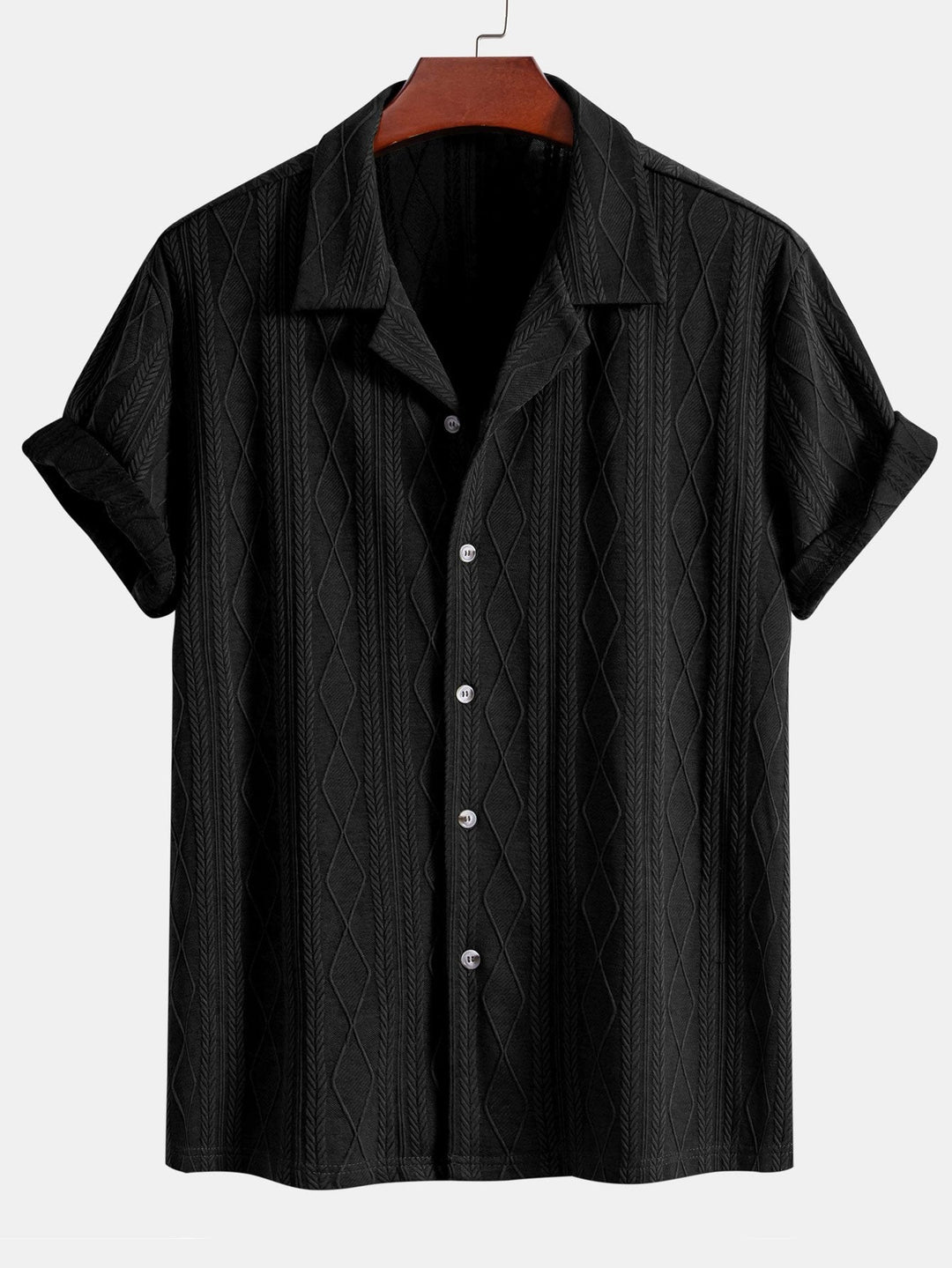 Gebreide Geometrische Ruit Jacquard Cubaanse Shirt