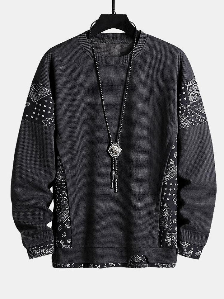 Paisley Print Paneel Waffle Sweatshirt