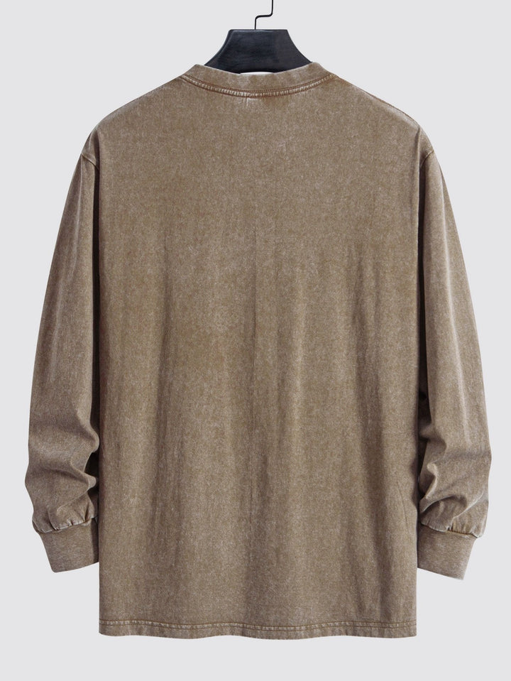 Relax Fit Lange Mouw Gewassen Versleten T-Shirt