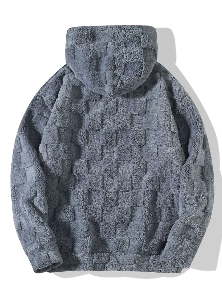 Relaxed Fit Checkerboard Teddy Hoodie