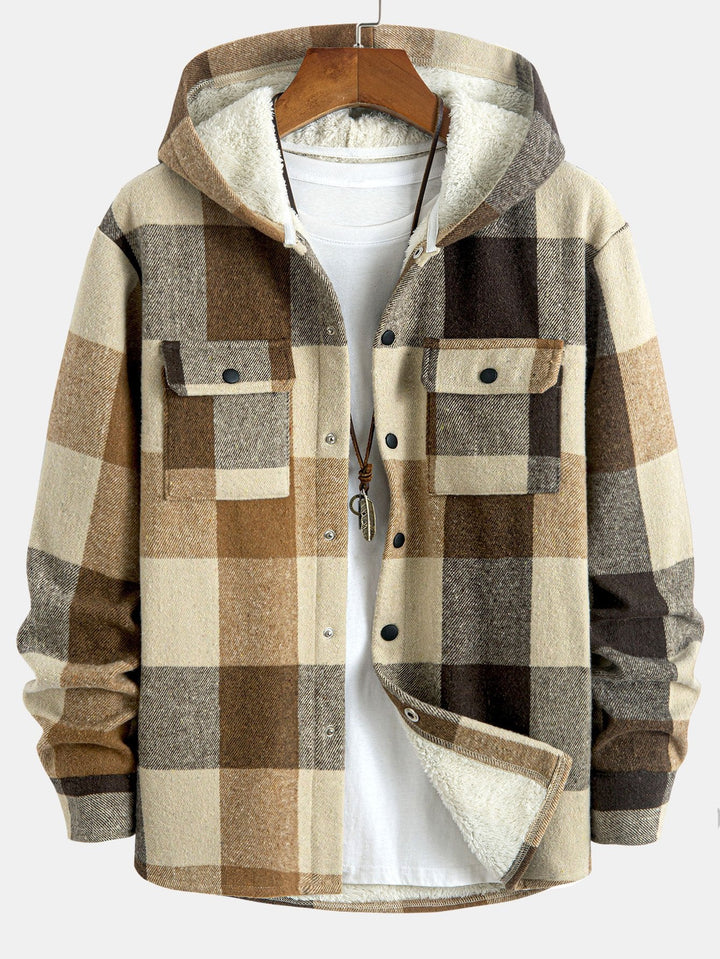 Fleece-Lined Plaid Hoodie Overshirt