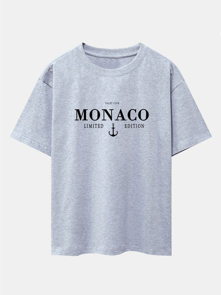 Monaco Slogan Print Drop Shoulder Oversize T-Shirt