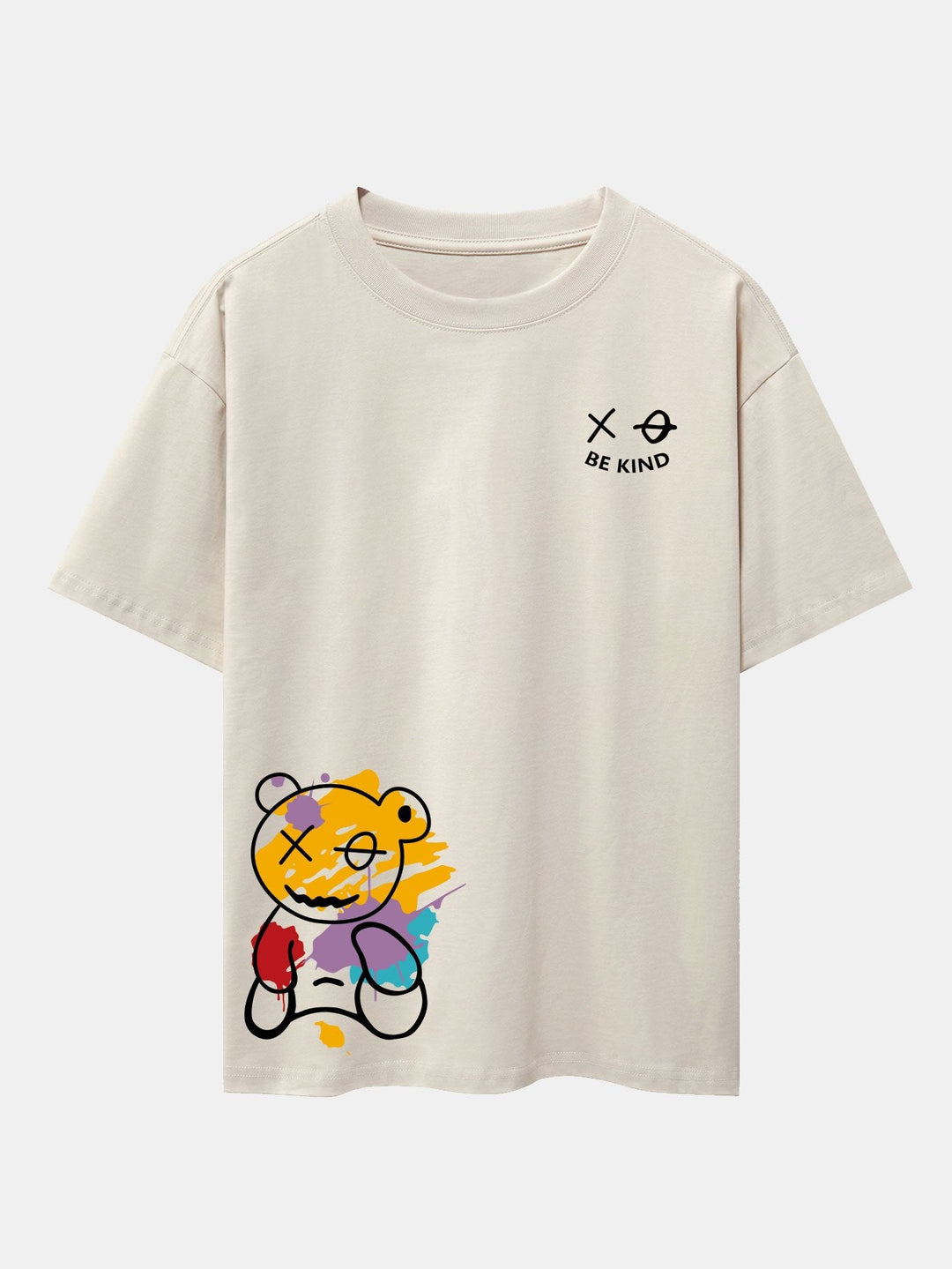 Graffiti Bear Print Drop Shoulder Oversize T-Shirt