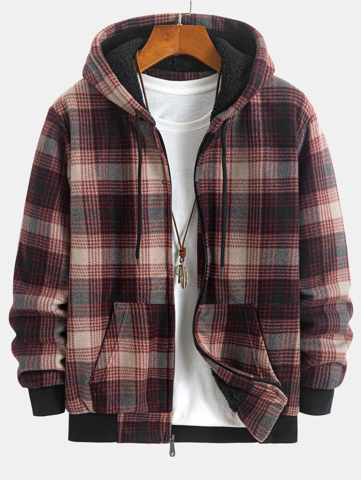 Teddy Fleece Gevoerde Flanellen Ruit Hoodie