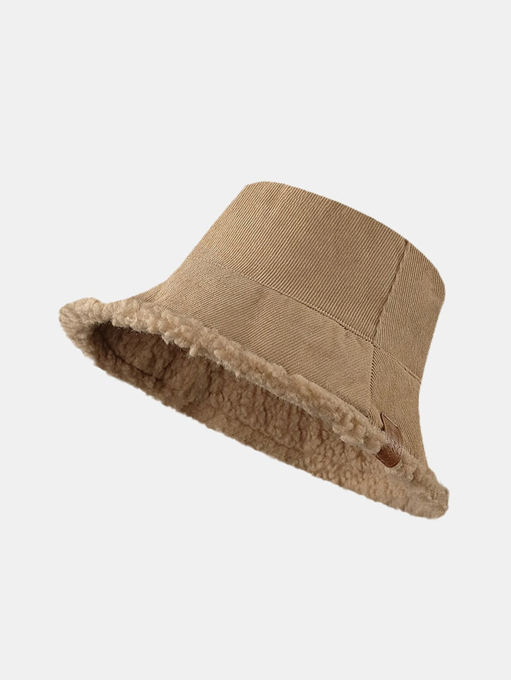 Dikke en warme corduroy en kasjmier splicing multifunctionele zachte pluche bucket cap kan in beide richtingen worden gedragen