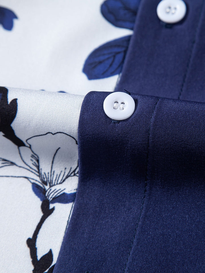 Bloemige Patchwork Print Overhemd met Knopen