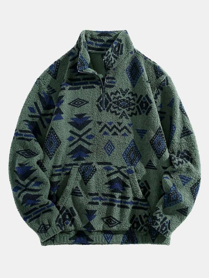 Quarter Zip Aztec Print Teddy Sweatshirt