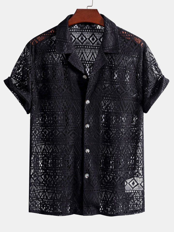 Korte Mouwen Geometrisch Textuur Cuban Shirt