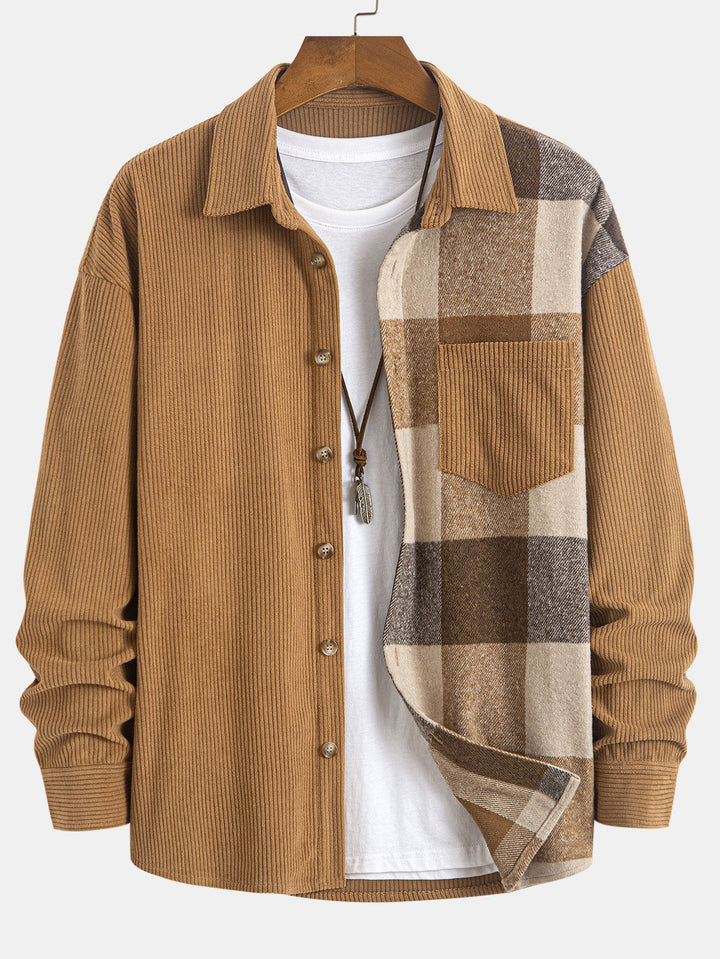 Relax Fit Corduroy Ruit Patchwork Shirt