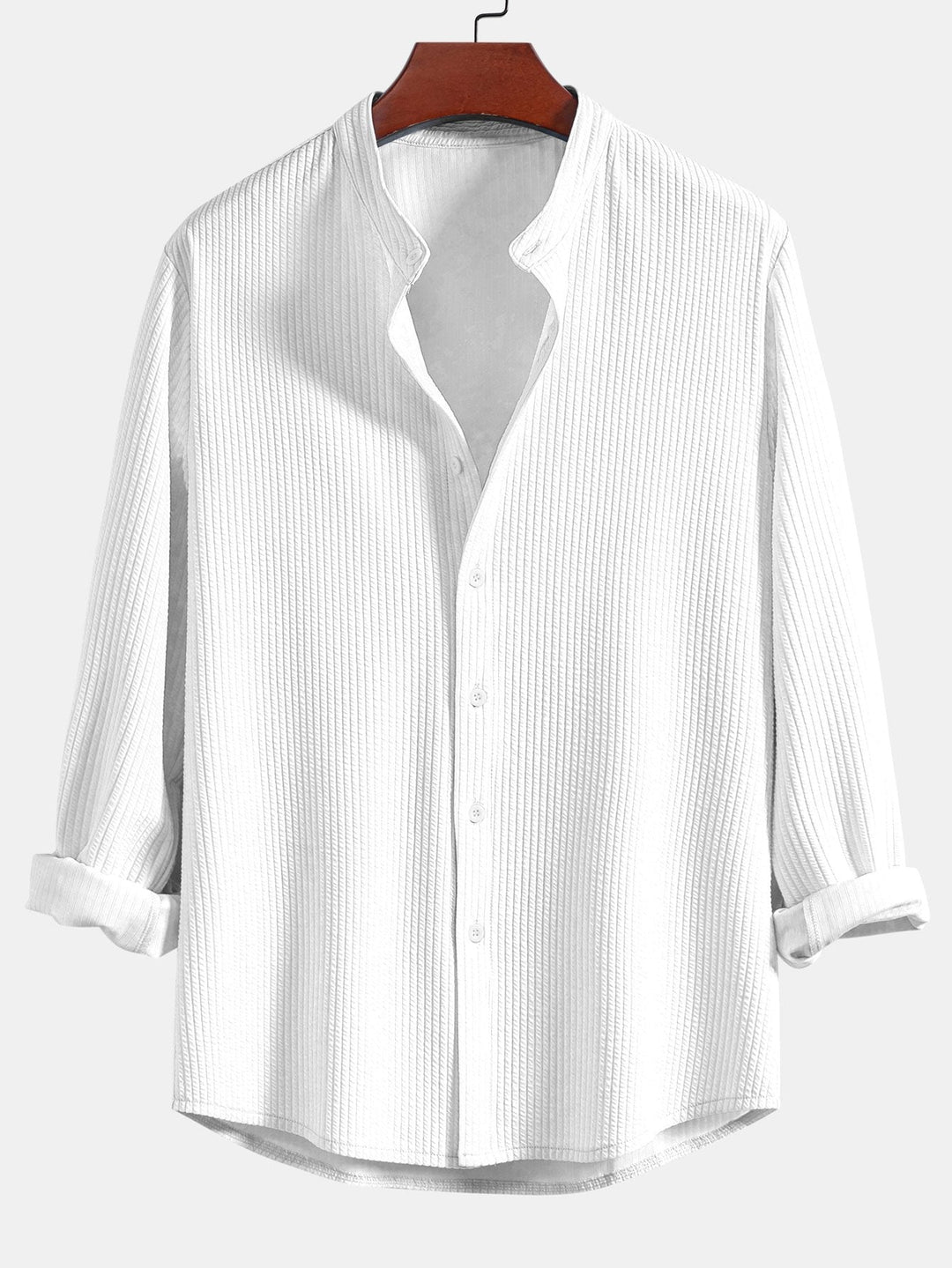 Langemouw Muscle Fit Geribbelde Staande Kraag Shirt