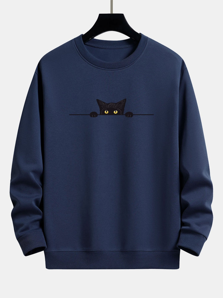 Zwarte Kat Print Relax Fit Sweatshirt