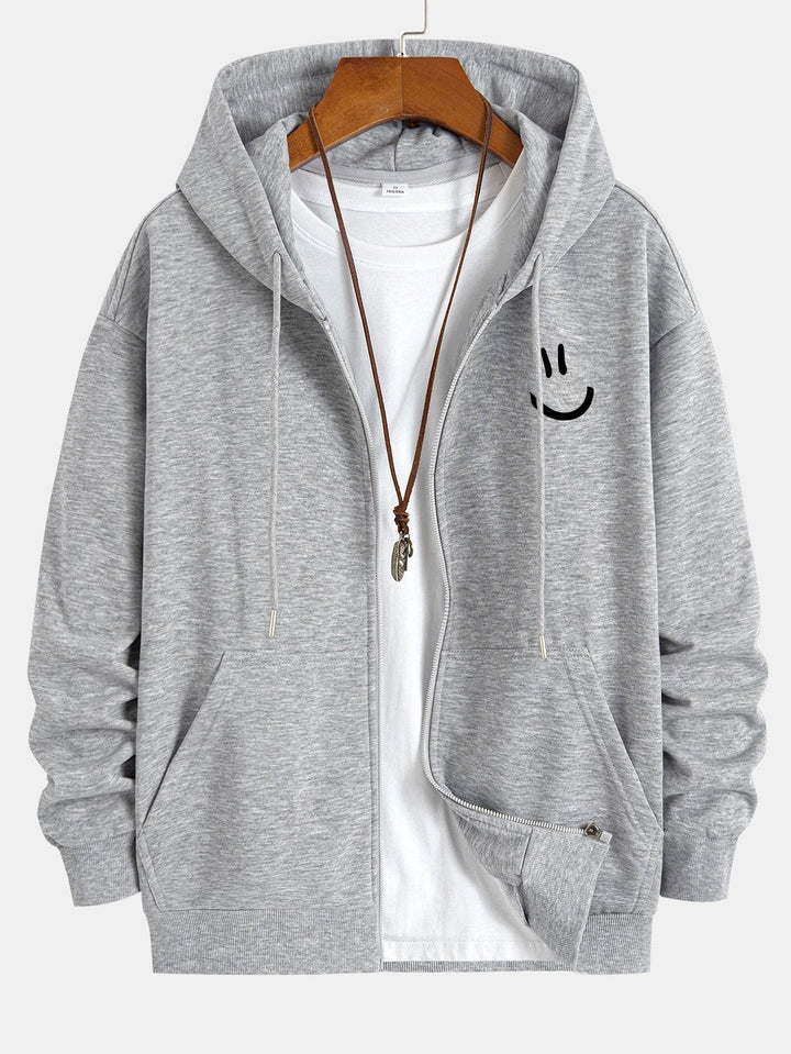 Smiley Face Print Relax Fit Zip Hoodie