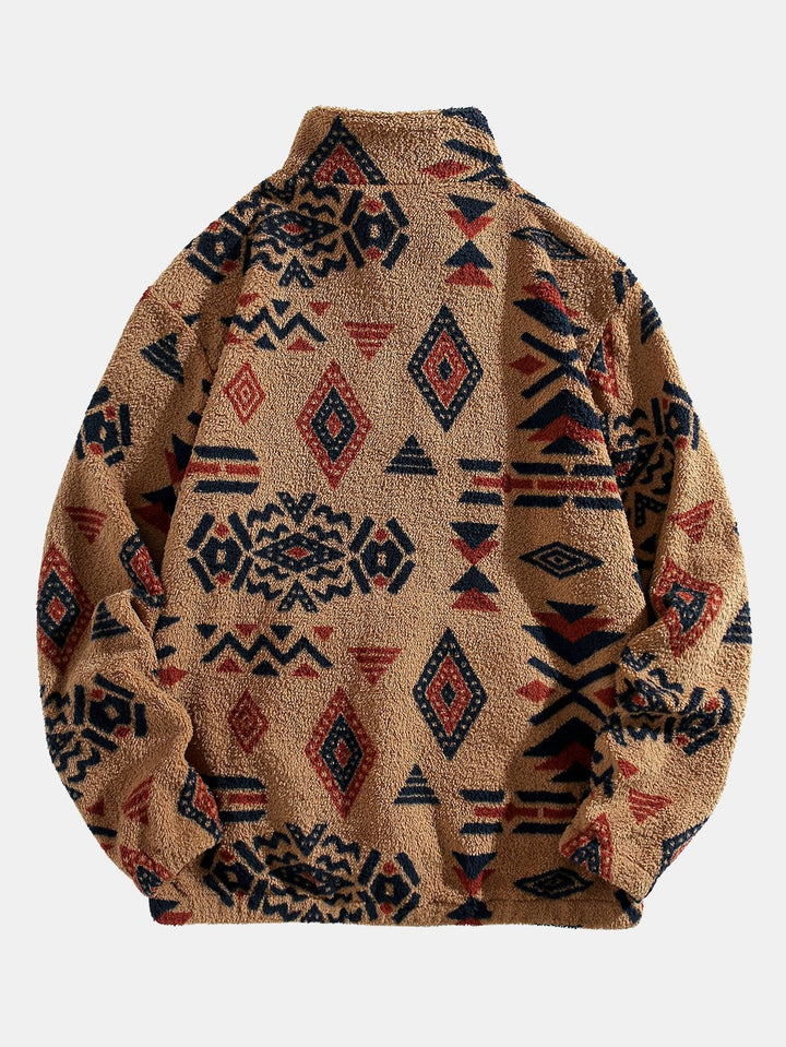 Quarter Zip Aztec Print Teddy Sweatshirt