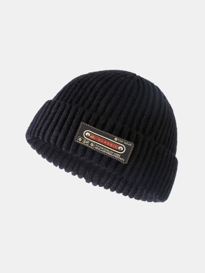 Solid Kleur Slogan Patch Gebreide Beanie Hoed