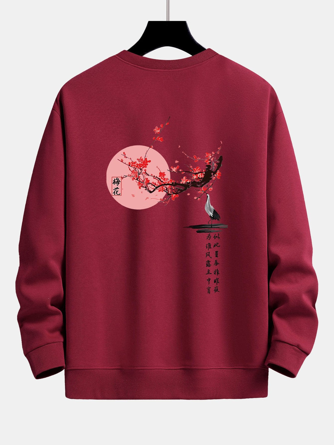 Plum Blossom En Crane Back Print Relax Fit Sweatshirt