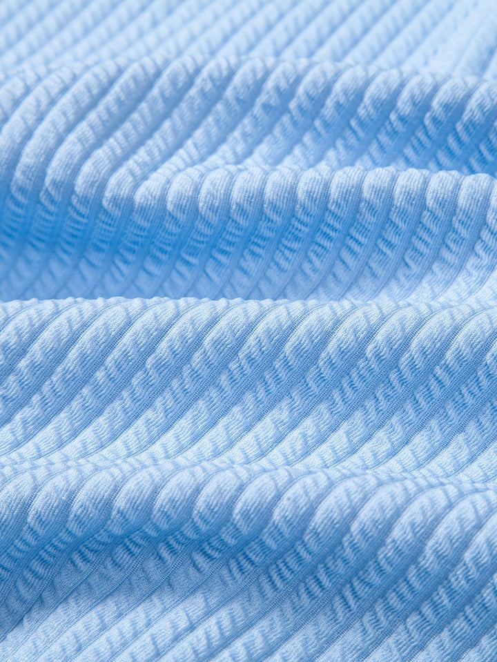 Langemouw Muscle Fit Geribbelde Staande Kraag Shirt