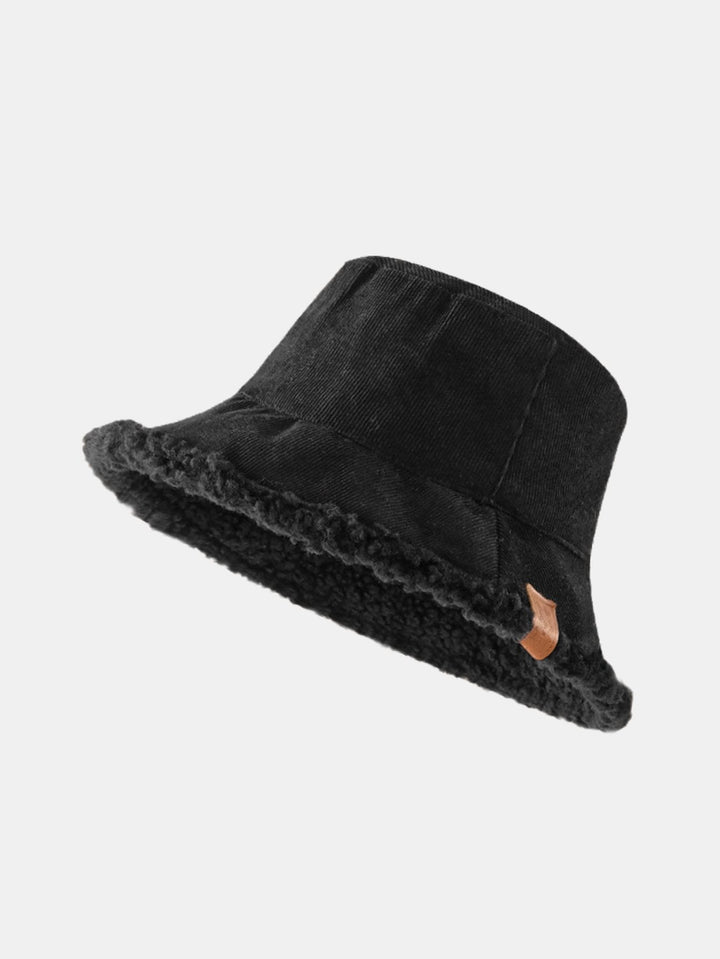 Dikke en warme corduroy en kasjmier splicing multifunctionele zachte pluche bucket cap kan in beide richtingen worden gedragen