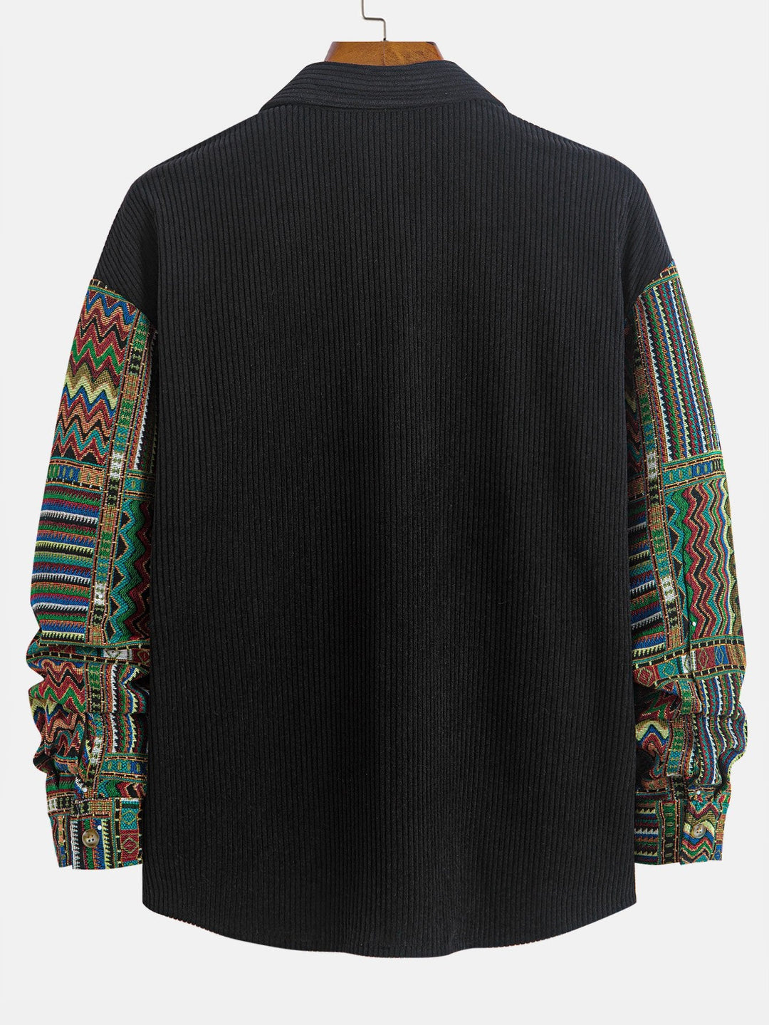 Relax Fit Etnische Geometrische Corduroy Patchwork Shirt # Willekeurig Patroon Ontwerp #