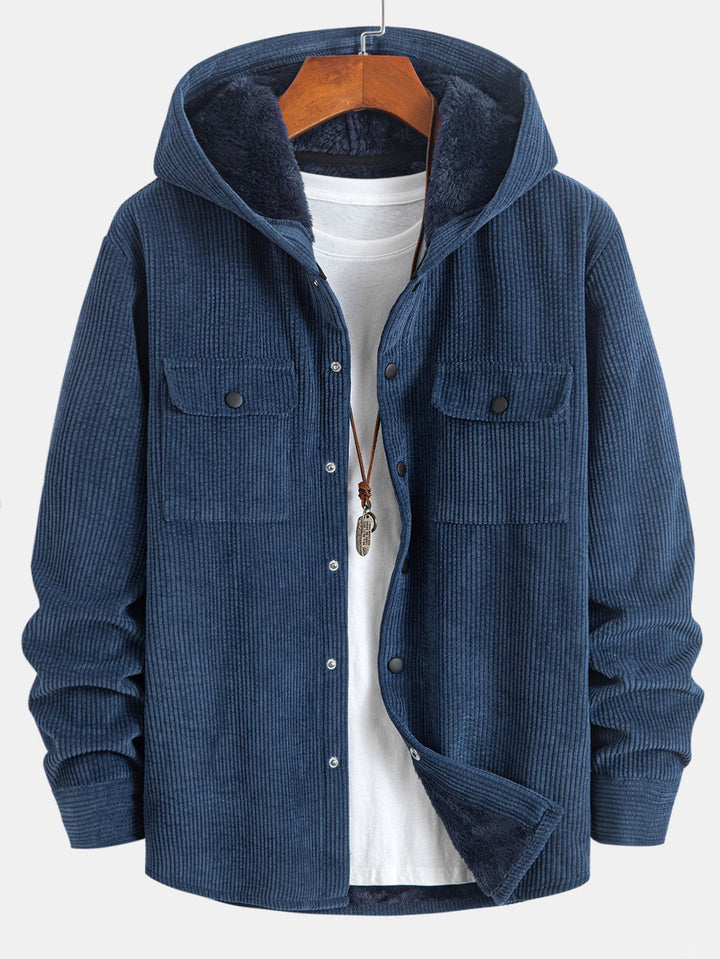 Fleece Gevoerde Corduroy Hoodie Overshirt