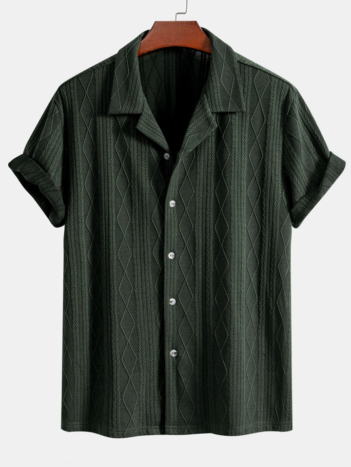 Gebreide Geometrische Ruit Jacquard Cubaanse Shirt