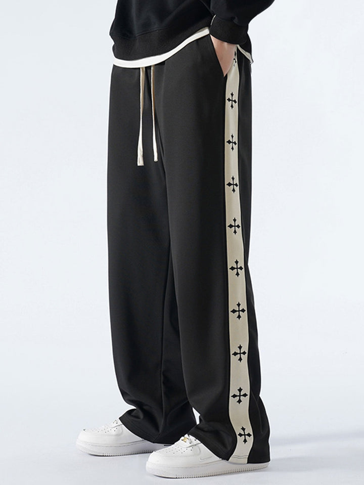 Relax Fit Cross Side Stripe Straight Leg Broek