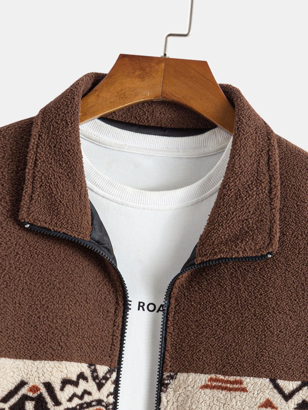 Azteekse Print Patchwork Teddy Fleece Jas