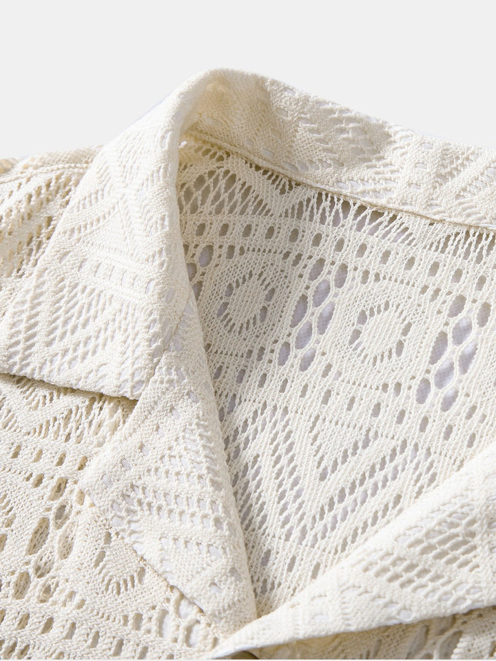 Korte Mouwen Geometrisch Textuur Cuban Shirt