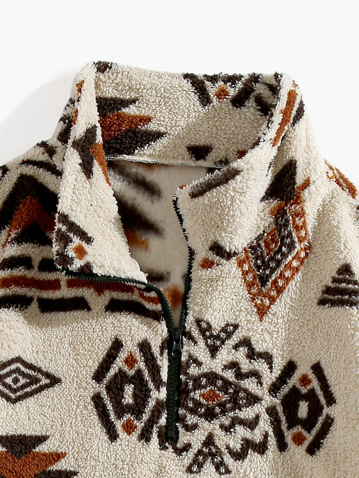 Quarter Zip Aztec Print Teddy Sweatshirt