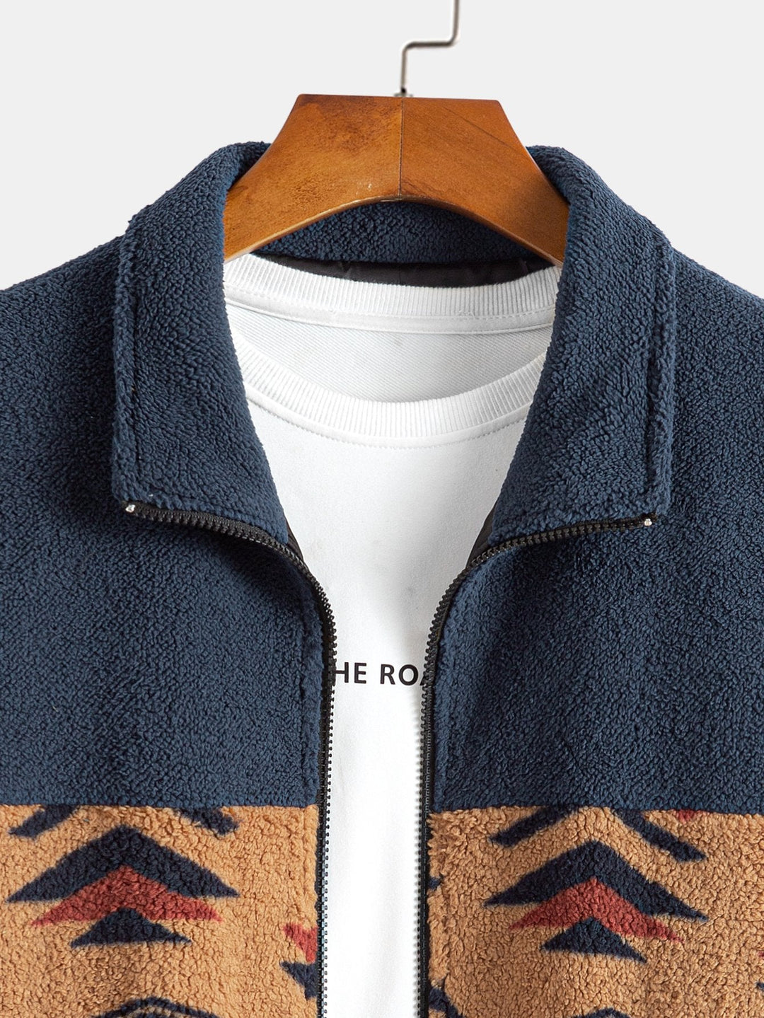 Azteekse Print Patchwork Teddy Fleece Jas