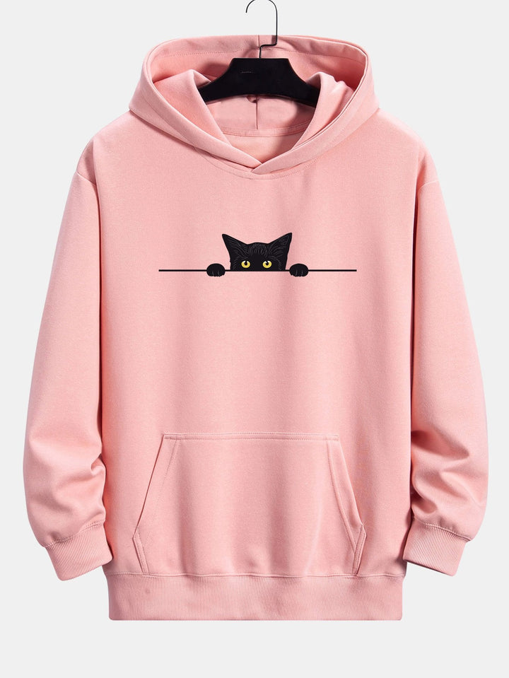 Zwarte Kat Print Relax Fit Hoodie