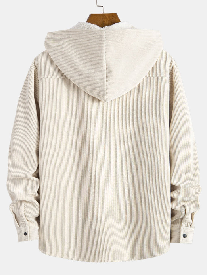 Fleece Gevoerde Corduroy Hoodie Overshirt