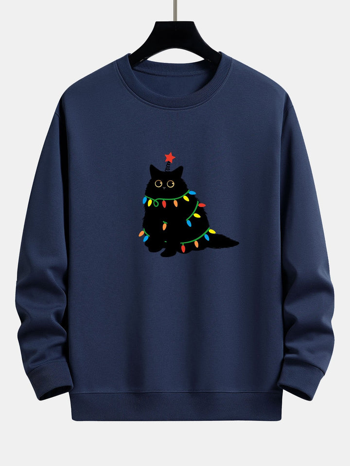 Kleurrijke Licht Zwarte Kat Print Relax Fit Sweatshirt