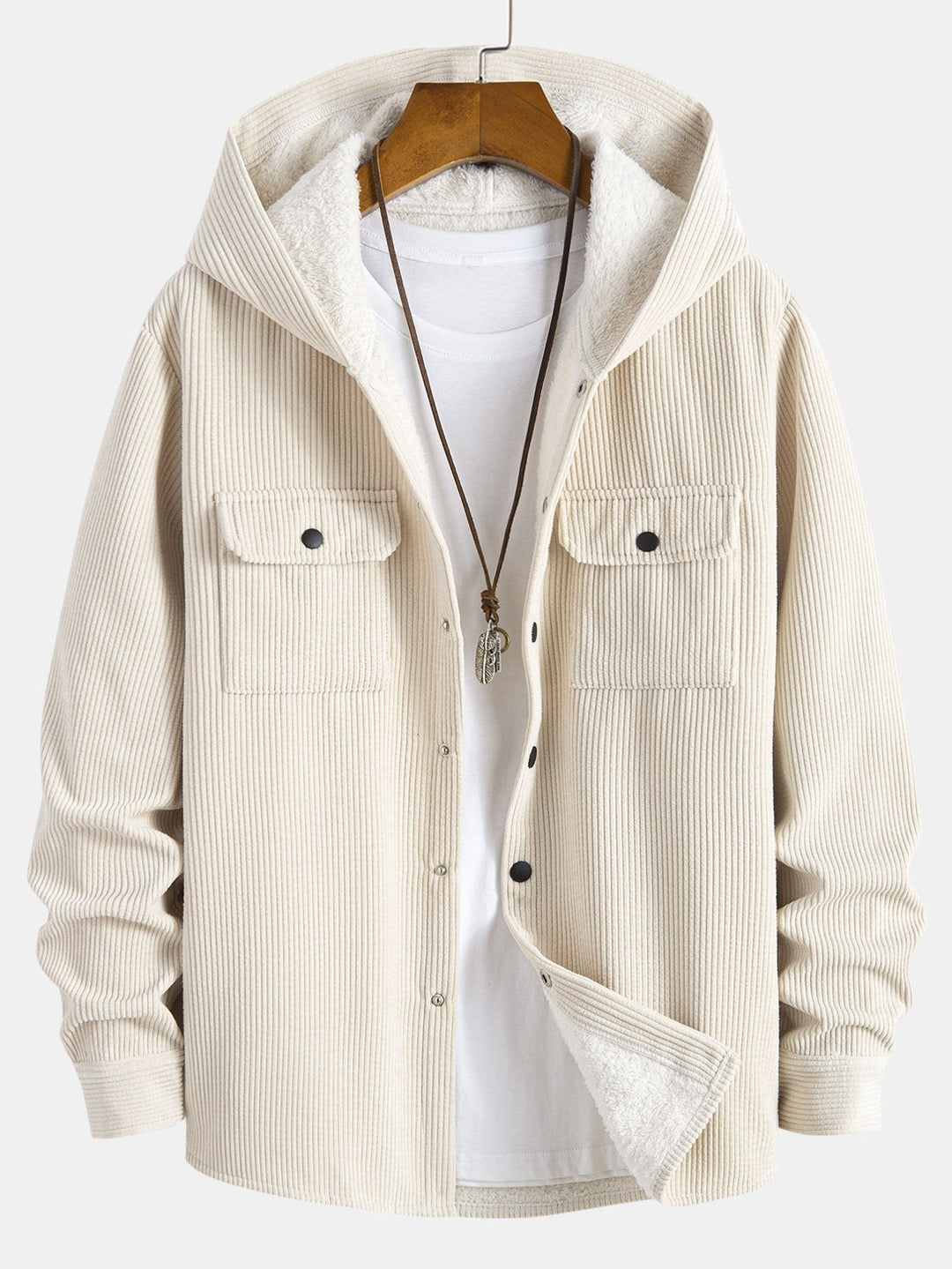 Fleece Gevoerde Corduroy Hoodie Overshirt