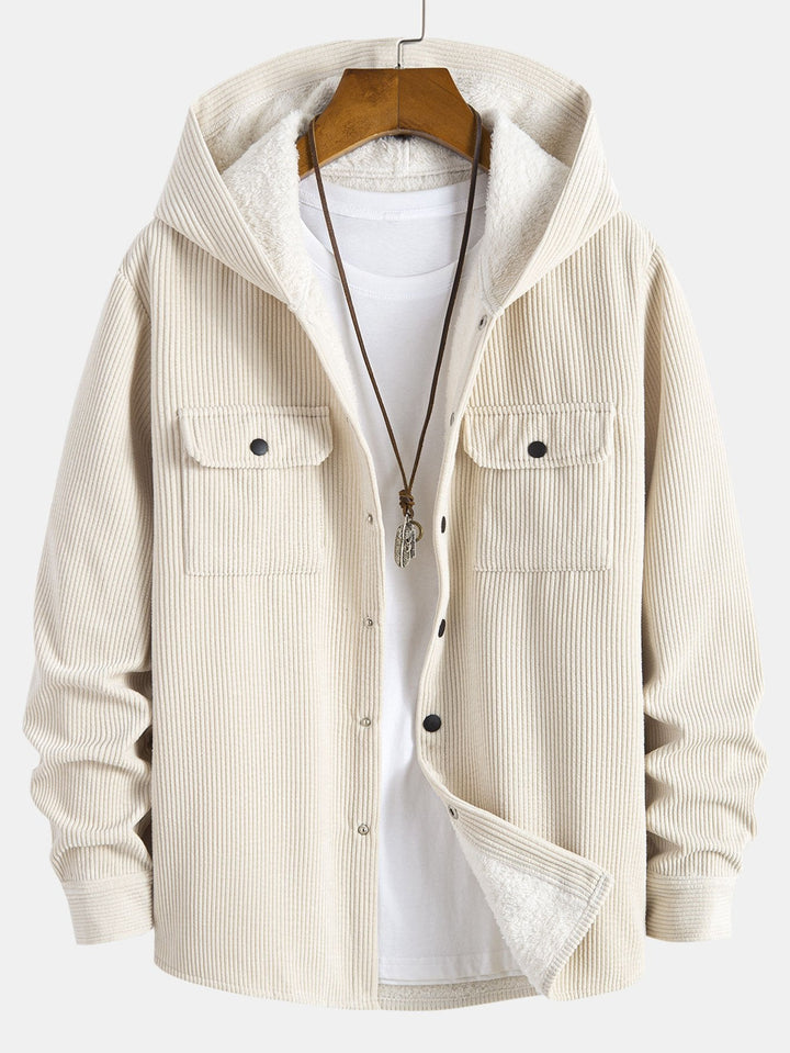 Fleece Gevoerde Corduroy Hoodie Overshirt