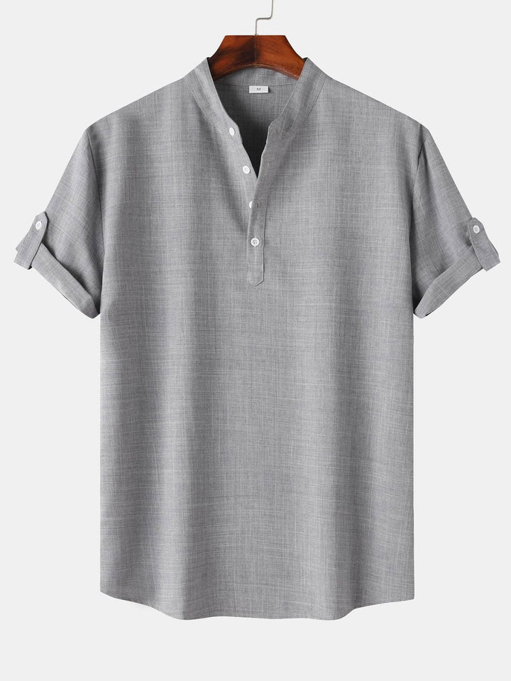 Korte Mouwen Linnen Look Henley Shirt