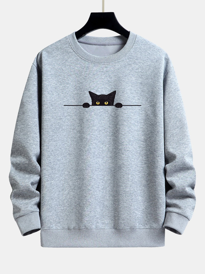 Zwarte Kat Print Relax Fit Sweatshirt