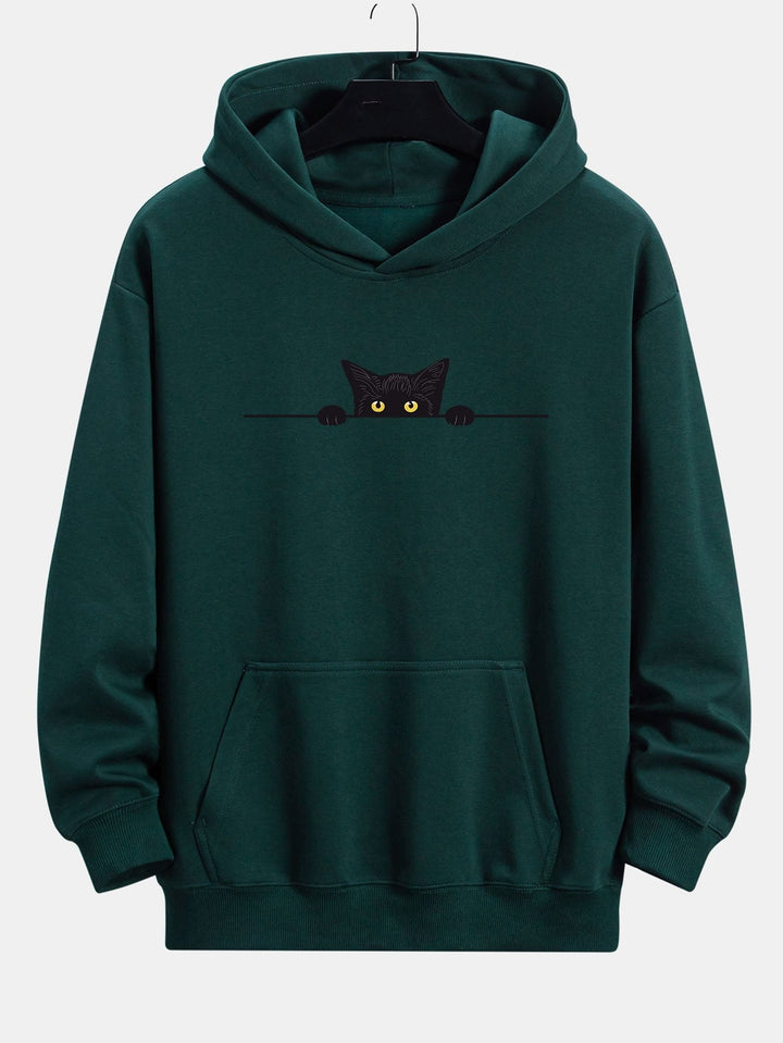 Zwarte Kat Print Relax Fit Hoodie