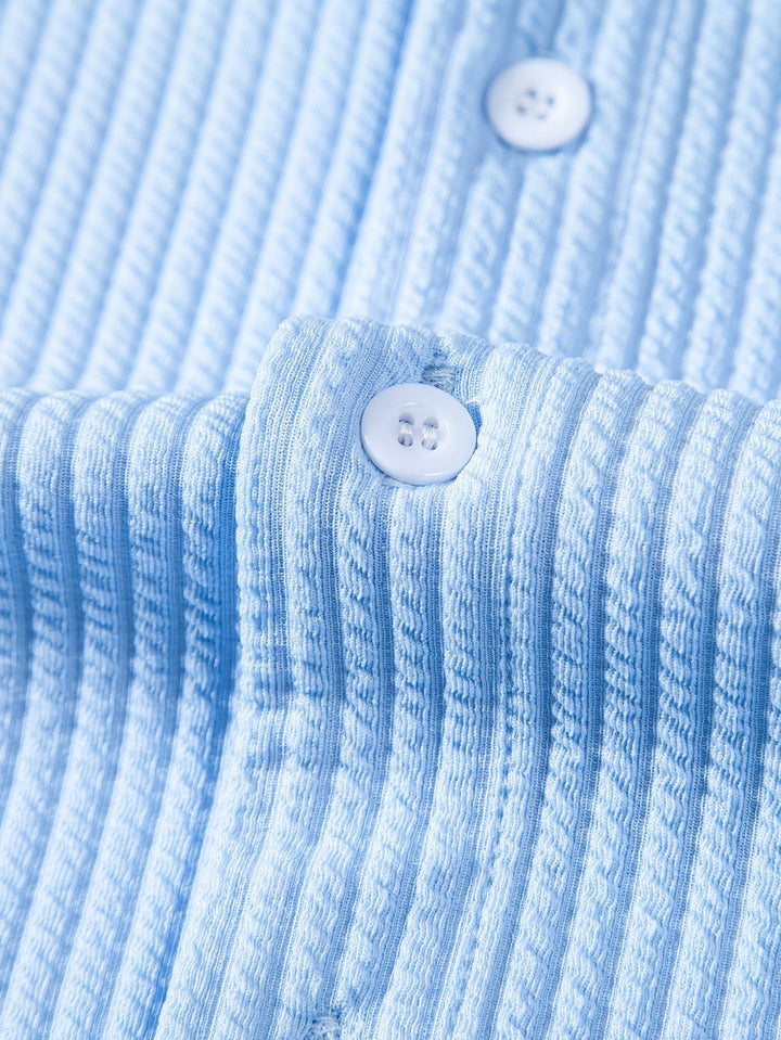 Muscle Fit Geribbelde Staande Kraag Shirt