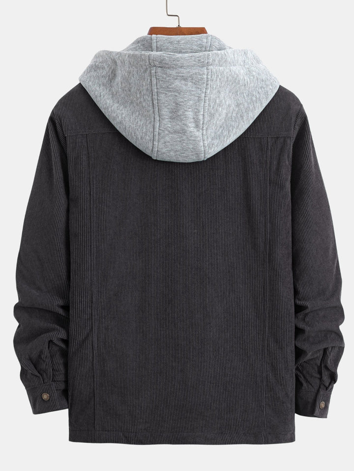 Gevoerde Corduroy Gewatteerde Jas met Kap