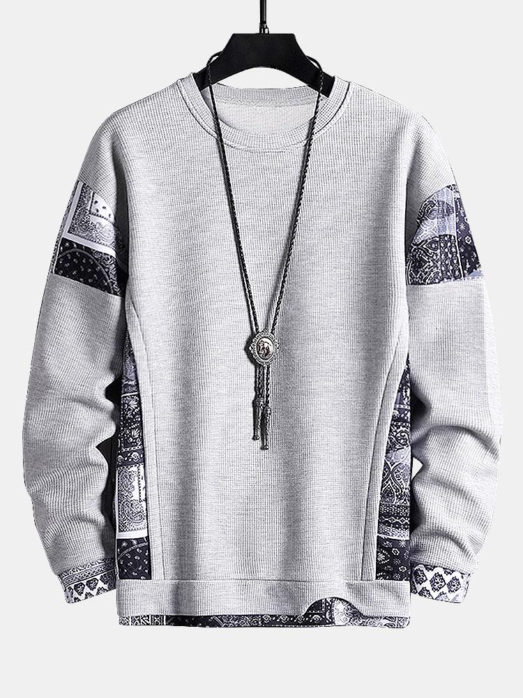 Paisley Print Paneel Waffle Sweatshirt