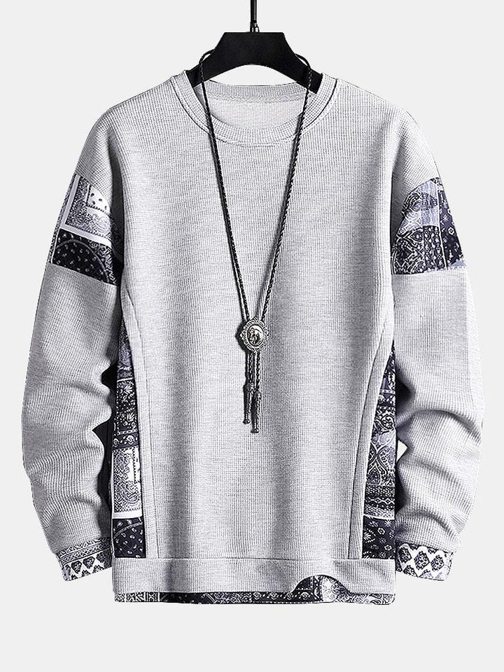 Paisley Print Paneel Waffle Sweatshirt