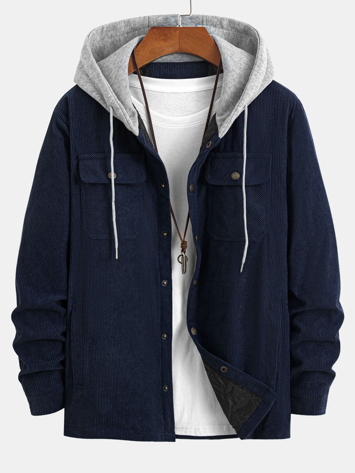 Gevoerde Corduroy Gewatteerde Jas met Kap