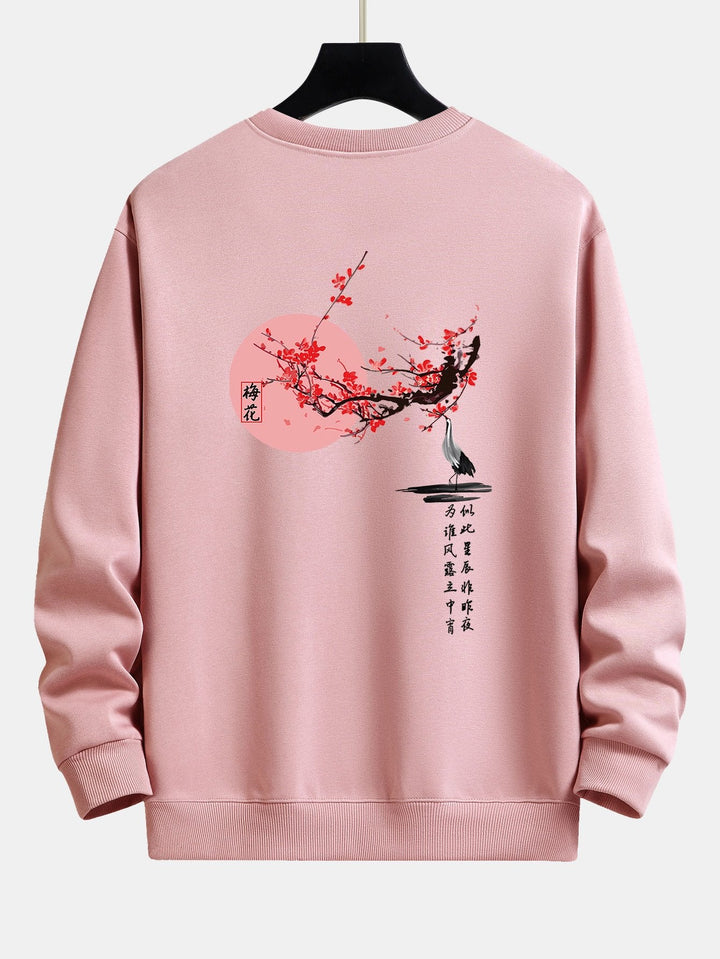 Plum Blossom En Crane Back Print Relax Fit Sweatshirt
