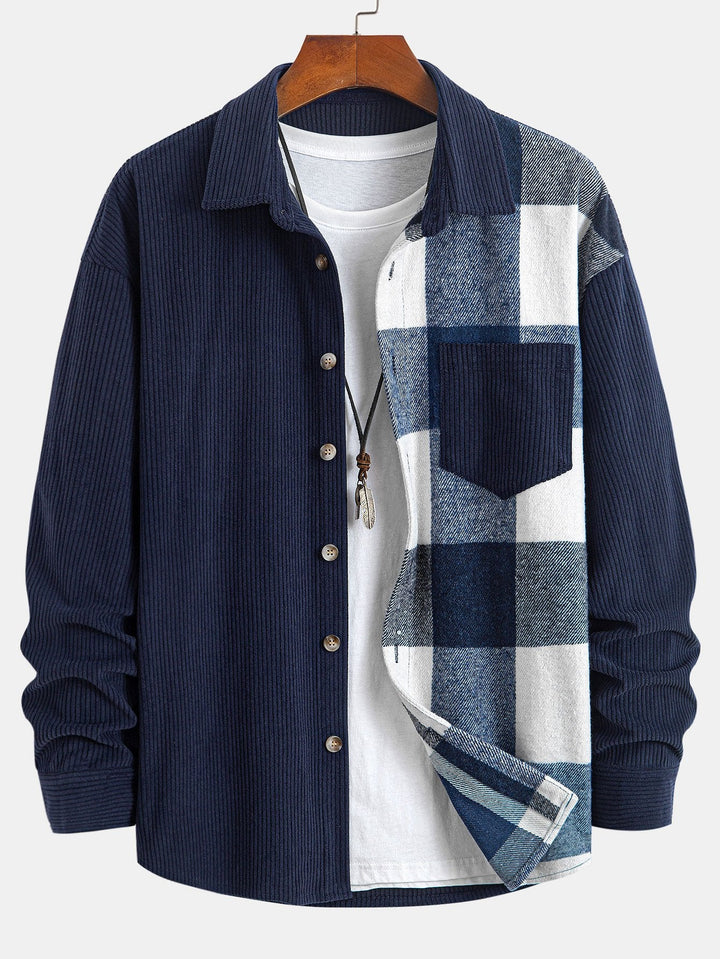 Relax Fit Corduroy Ruit Patchwork Shirt